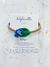 Load image into Gallery viewer, Blue Larkspur Baby Headband l July Birth Month Flower Gift