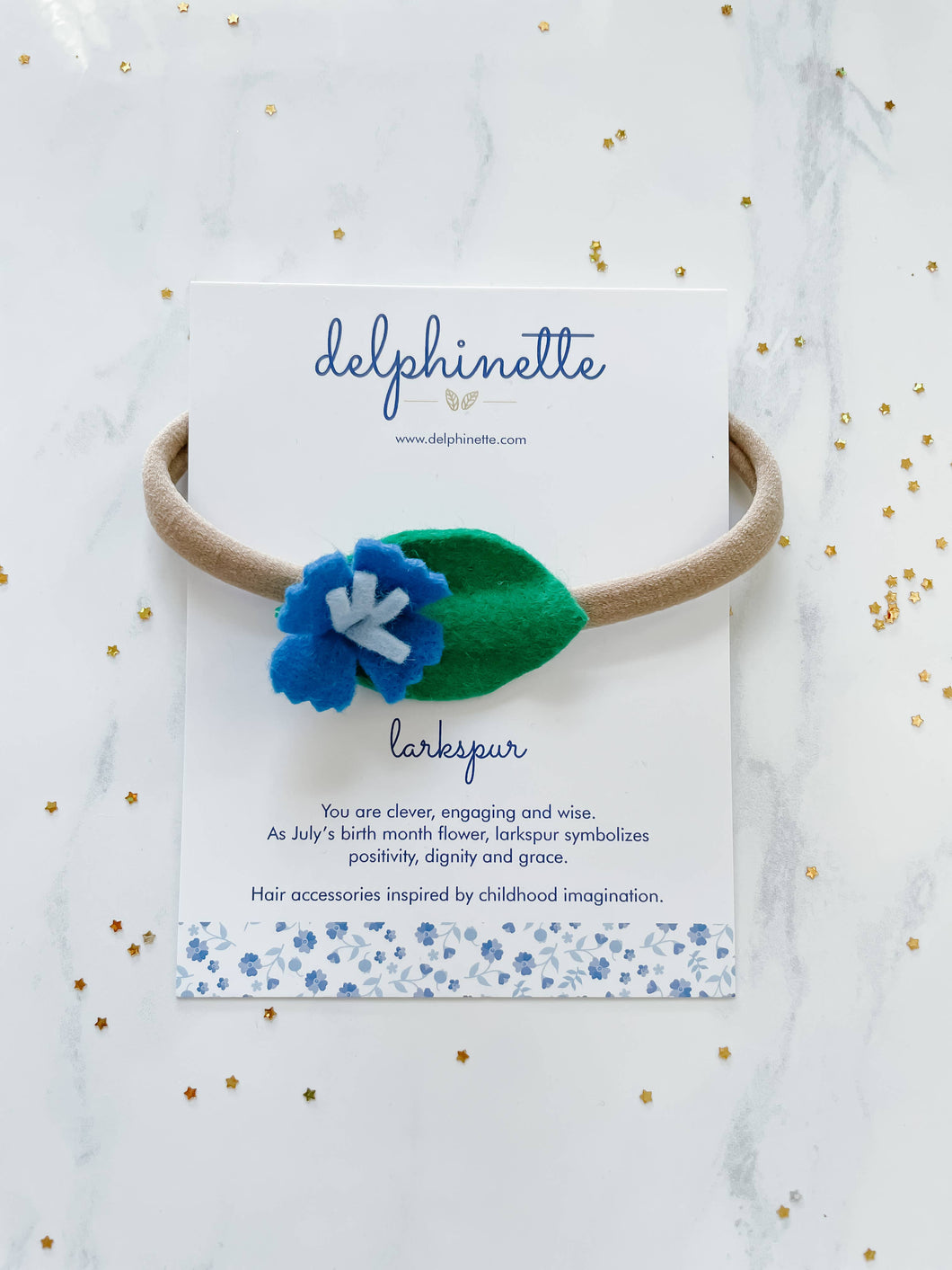 Blue Larkspur Baby Headband l July Birth Month Flower Gift