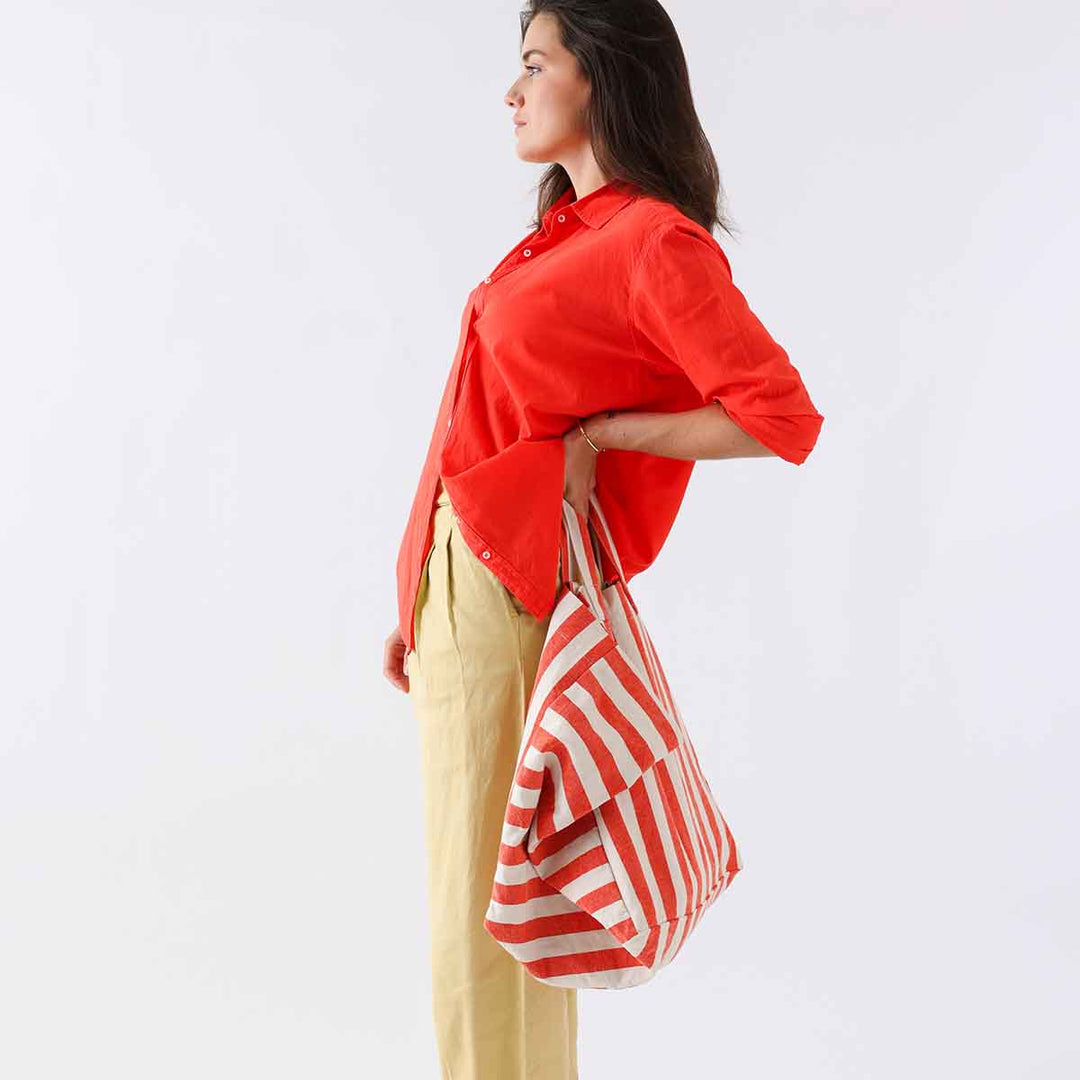 ELISA TOTE BAG STRIPES GREIGE / TOMATO