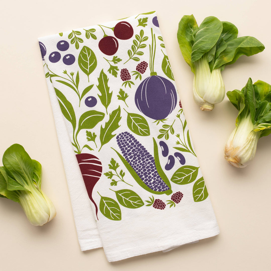 Purple Farmers Market Tea Towel | Cotton Flour Sack Towel