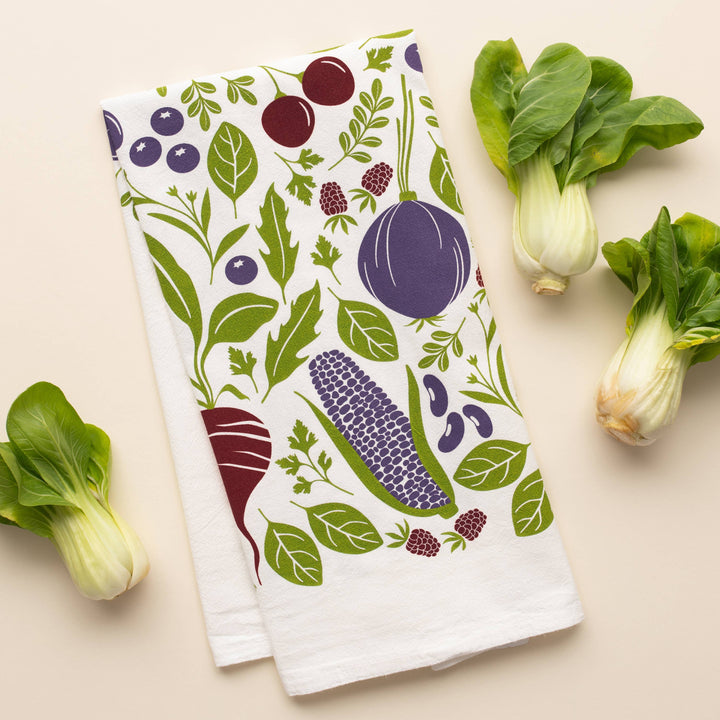Purple Farmers Market Tea Towel | Cotton Flour Sack Towel