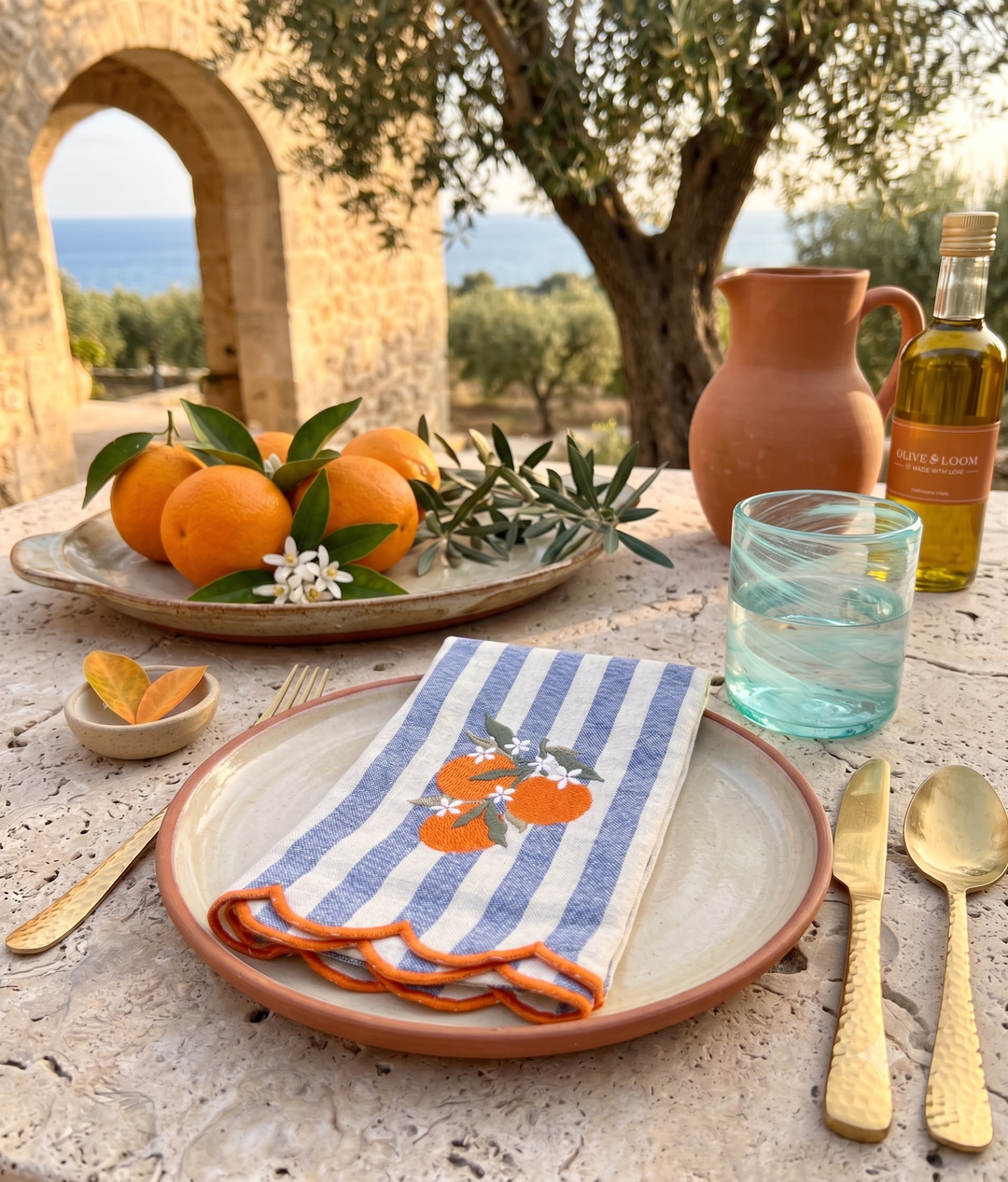 Orange Blossom Embroidered Dinner Napkins, Set of 4