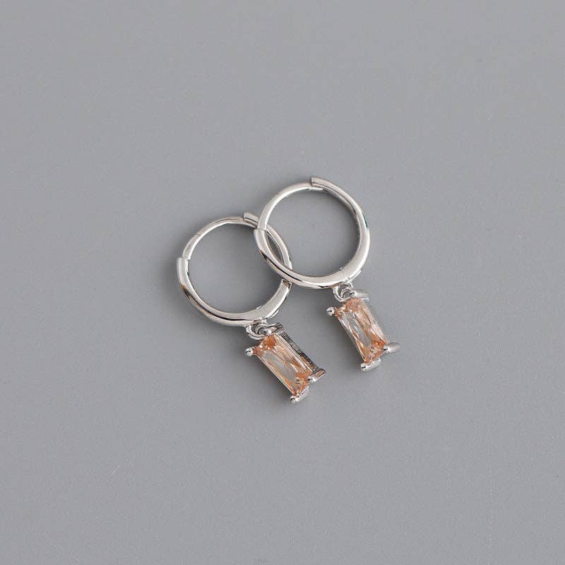 Emerald Cut Color Gem Drop Earrings in 925 Sterling Silver