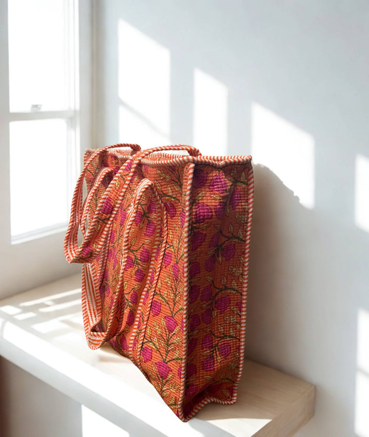 Block Print Quilted Bag ~ Peach DVS25