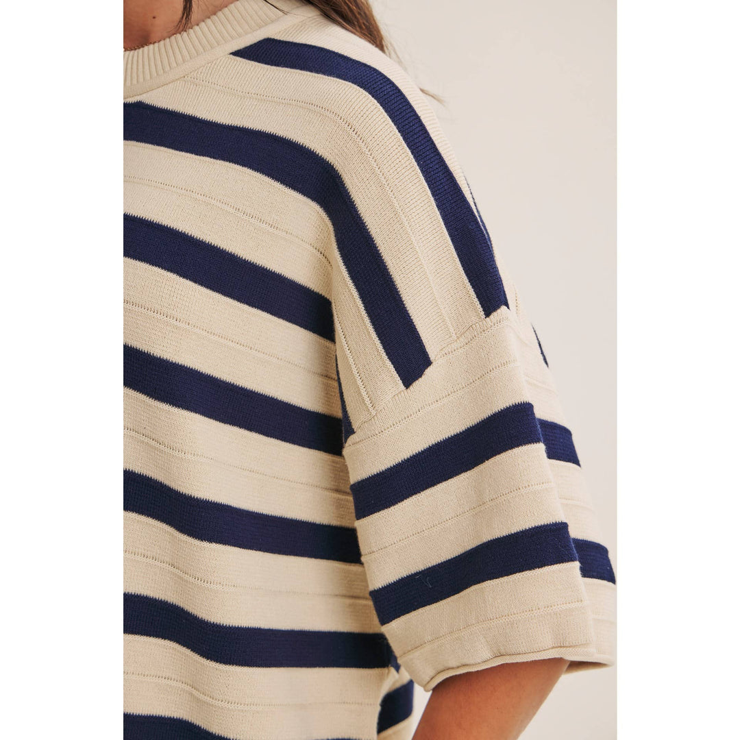 WEEKEND IN CANNES SOFT DRAPE COTTON STRIPE RELAXED SWEATER FB289