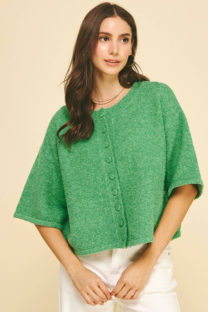 BUTTON DOWN SHORT SLEEVE SWEATER - PN652