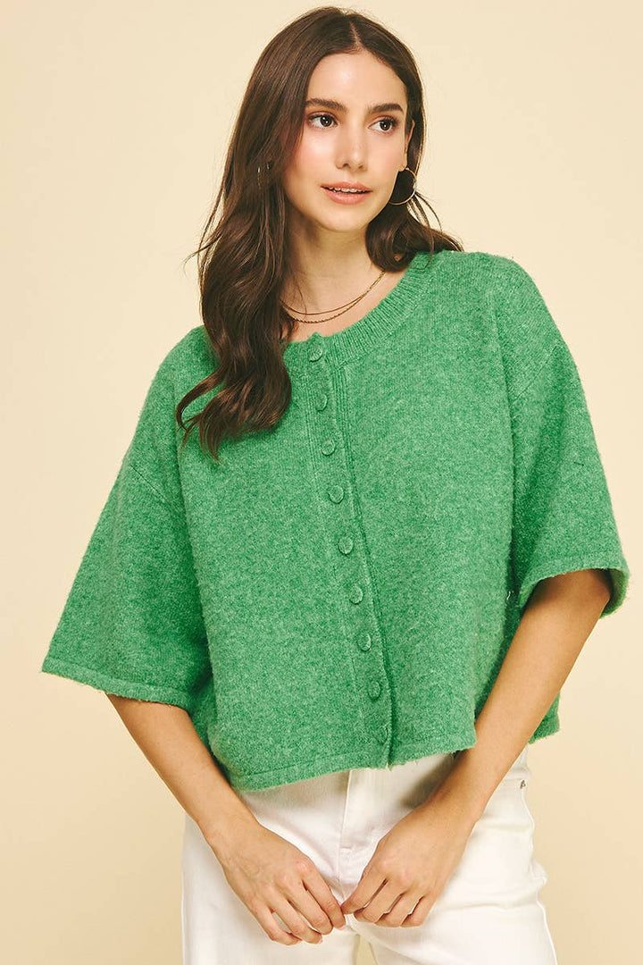 BUTTON DOWN SHORT SLEEVE SWEATER - PN652