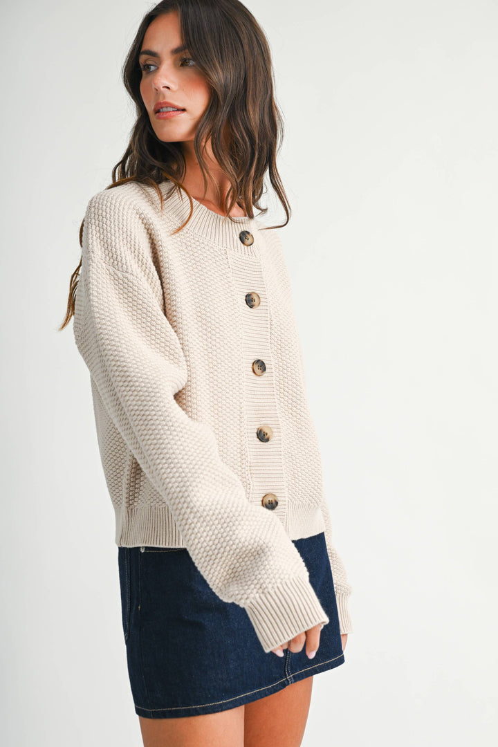 336K Textured Button Front Cardigan Sweater