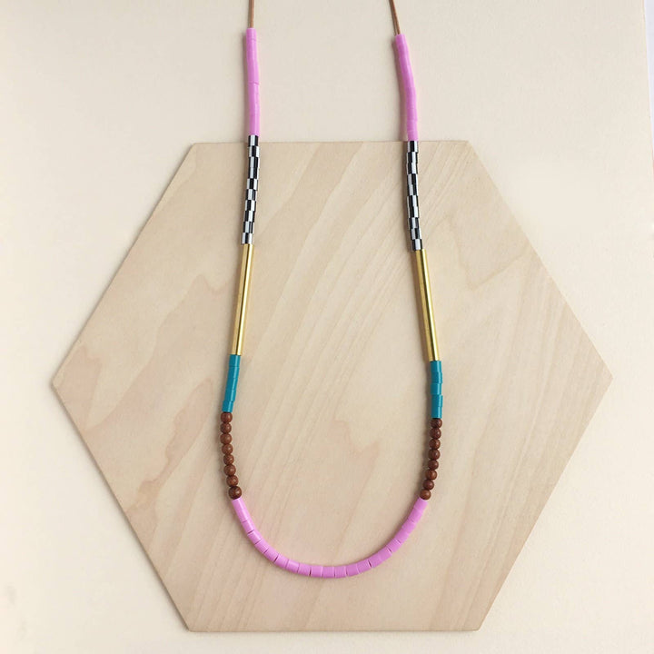 Colourblock Necklace - Teal and Grape LAN99
