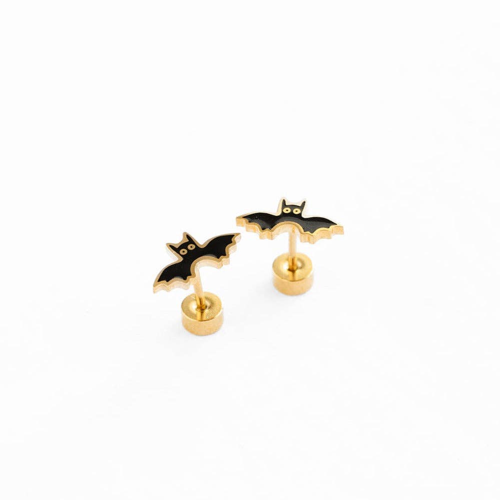 Bat Stud Earrings - Hypoallergenic, Flat Back, Girl Gift PPE24