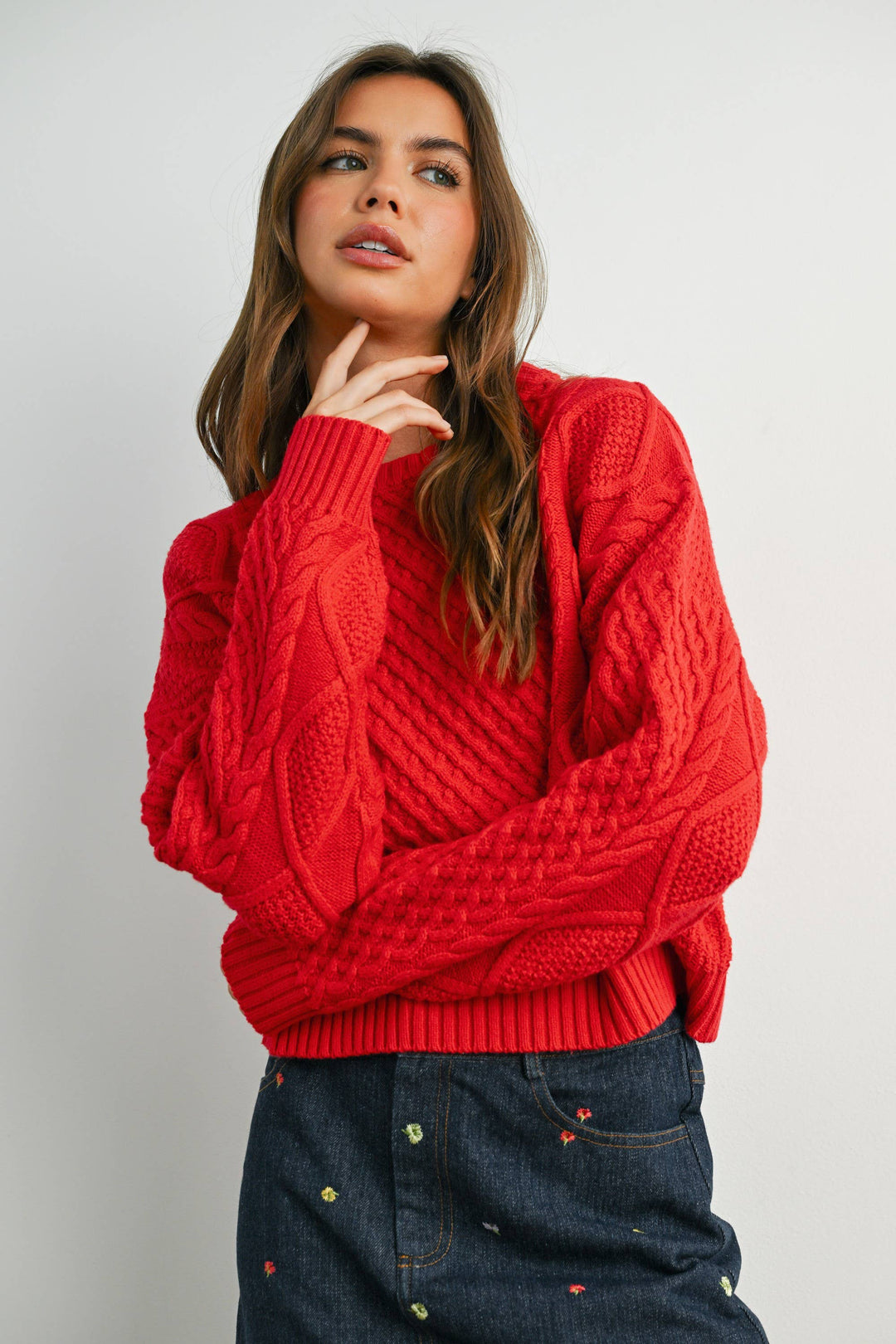 Fall Casual Solid Cable Knit Sweater - BMW719