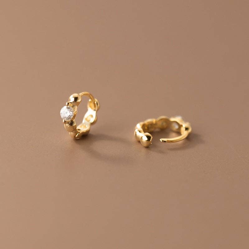 Round CZ Beaded Huggie Hoop Earrings in 925 Sterling Silver