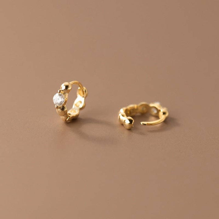 Round CZ Beaded Huggie Hoop Earrings in 925 Sterling Silver