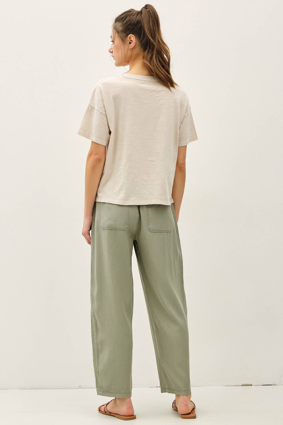 TENCEL LINEN BLEND BARREL TAPERED PANTS BC562