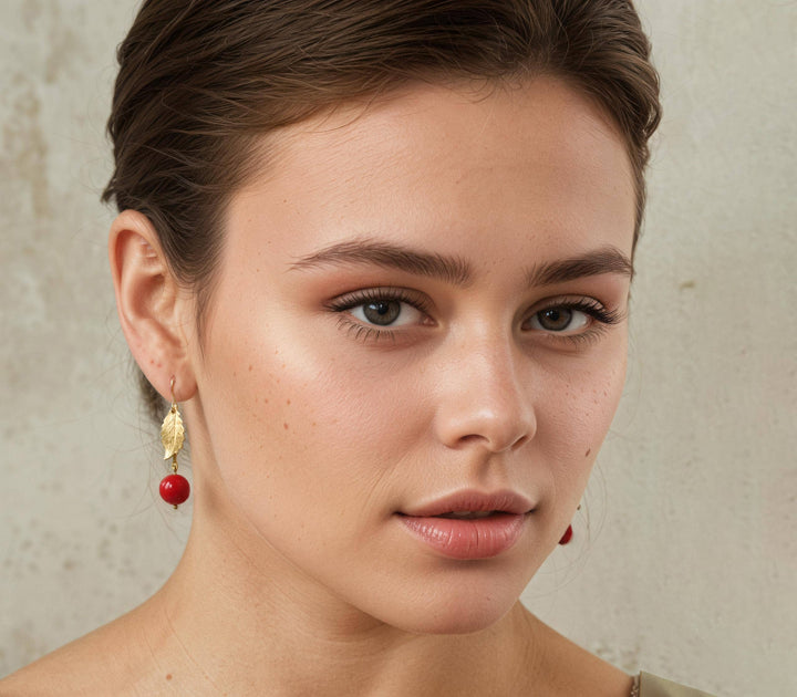 Vintage Brass Red Cherry Earrings SP567