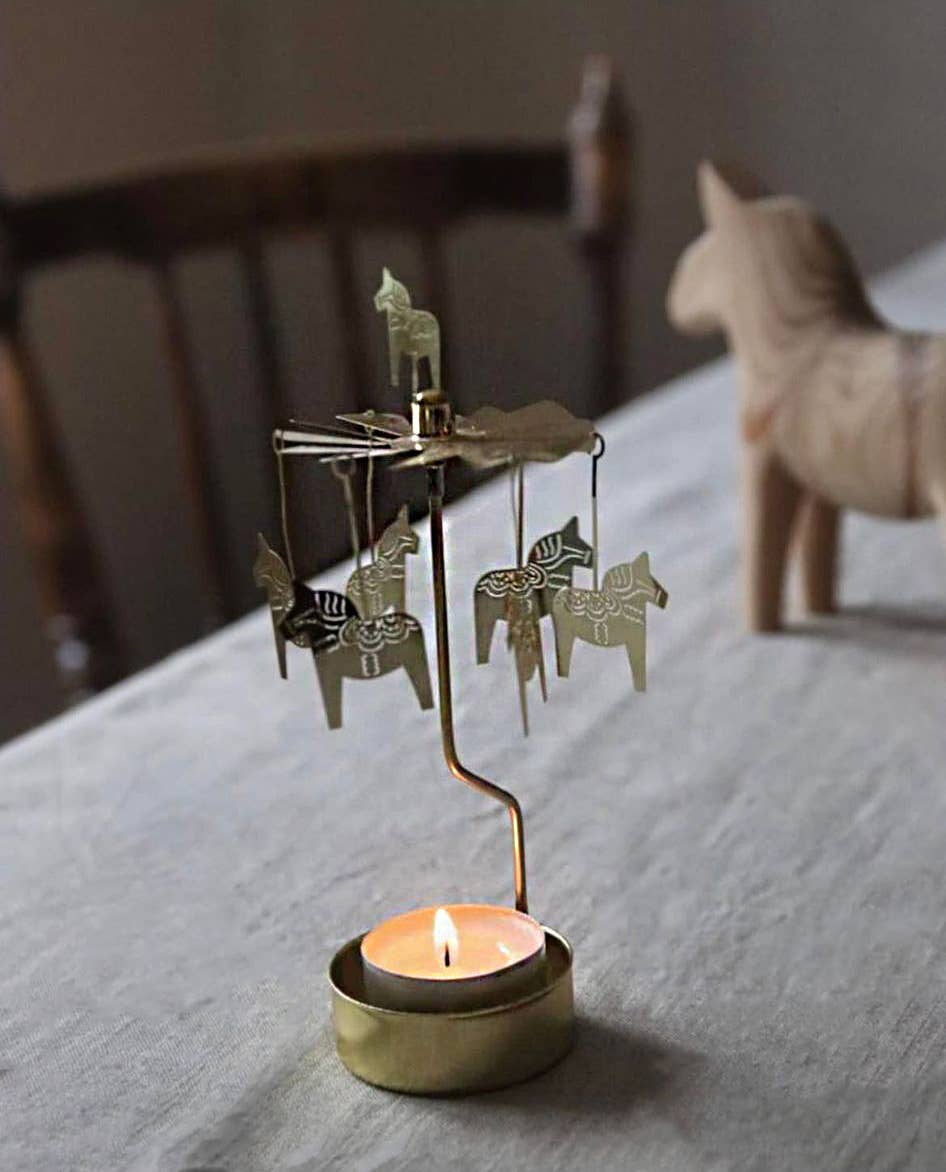 Gold Dala Horse Rotary Candleholder