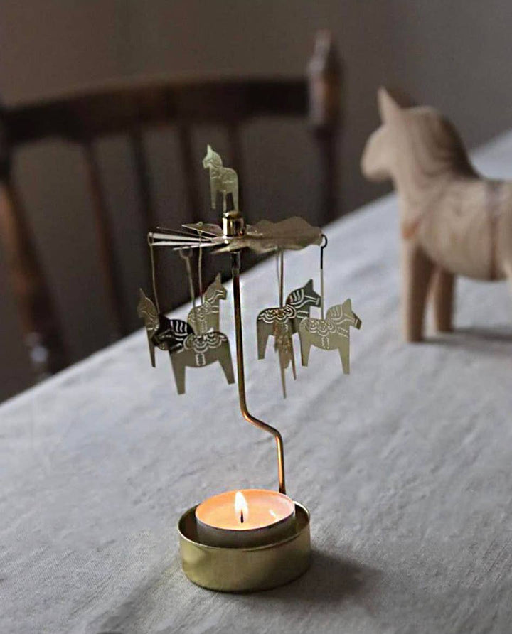 Gold Dala Horse Rotary Candleholder
