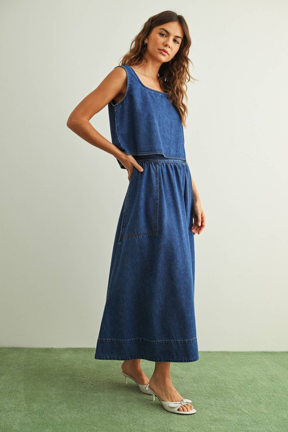 S5869ST   SOFT DENIM A LINE SKIRT WITH POCKET