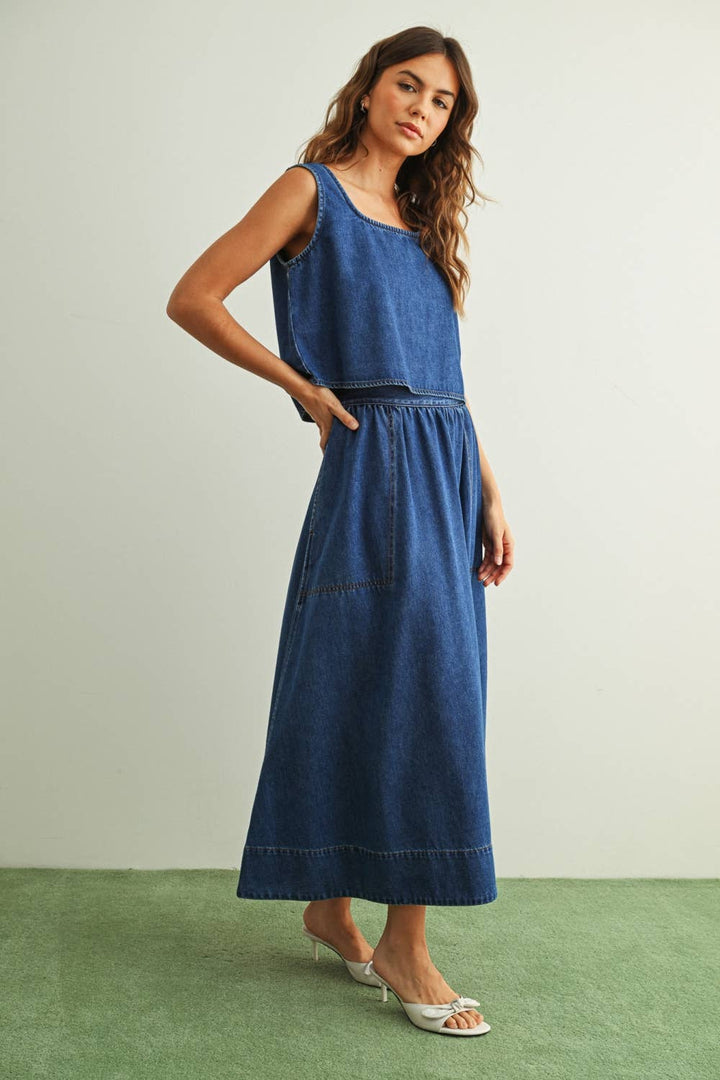 S5869ST   SOFT DENIM A LINE SKIRT WITH POCKET