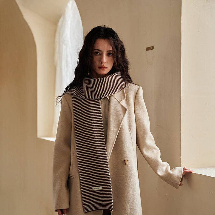 Women’s Striped Knit Scarf, 100% Wool