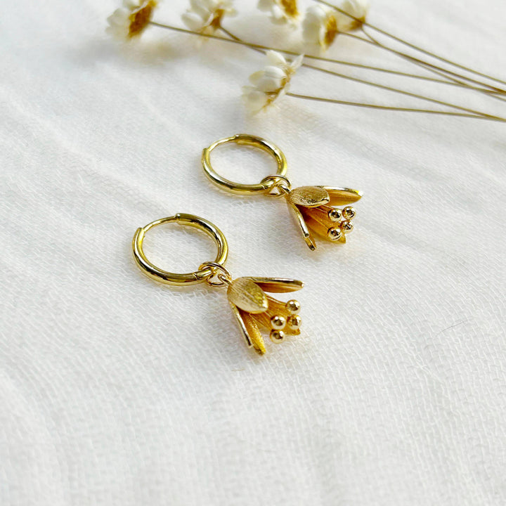 Dainty Floral Charm Huggie Hoops KT07