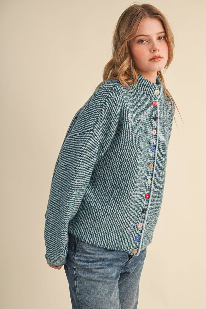STRIPED SWEATER CARDIGAN WITH COLORFUL BUTTONS MS112