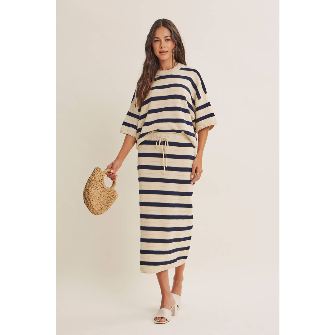 WEEKEND IN CANNES SOFT DRAPE COTTON STRIPE RELAXED SWEATER FB289