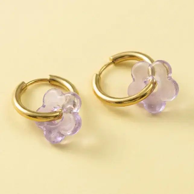 Huggie Earrings - Glass Flowers - Francis - Assorted Colors