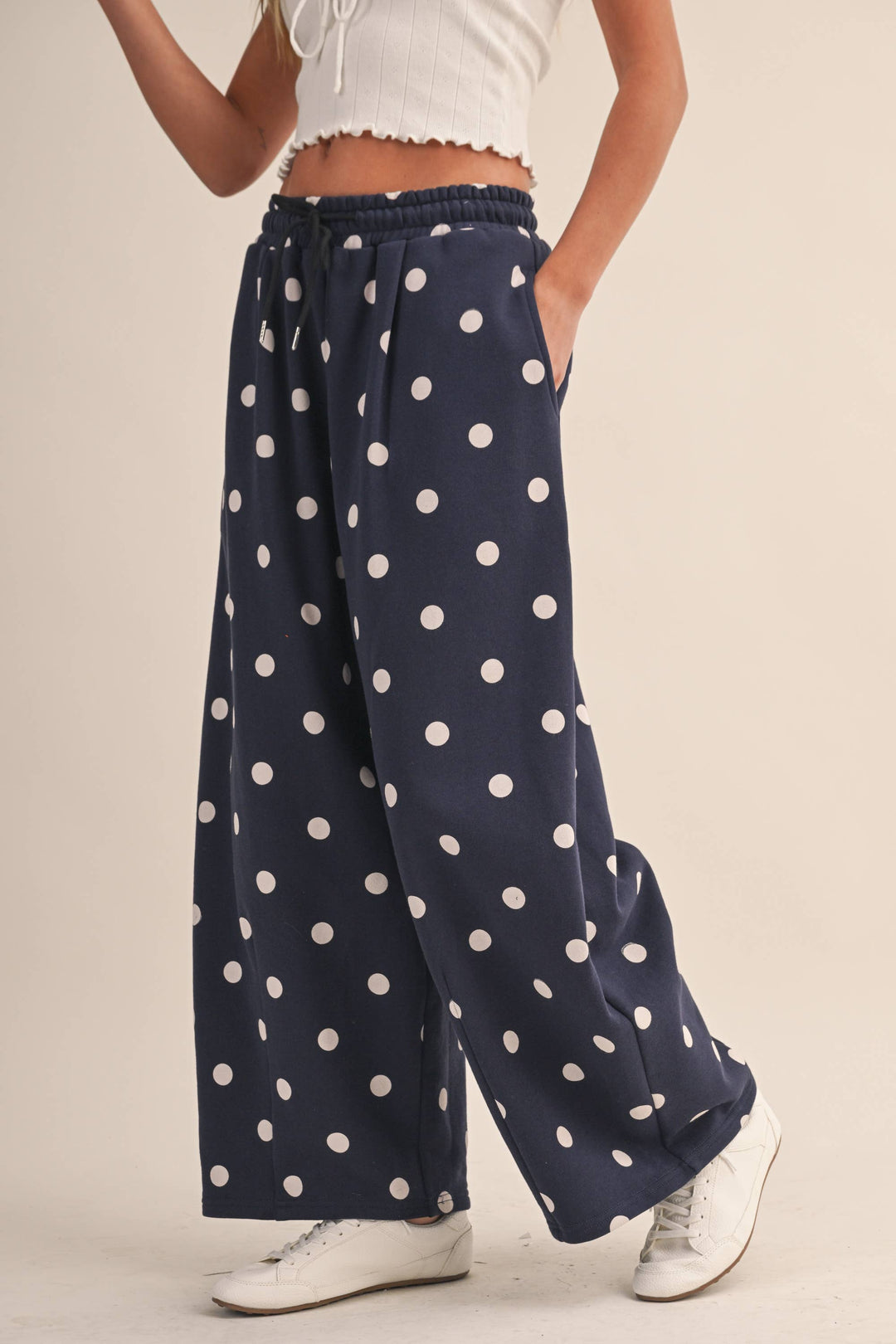 IP1506 POLKA DOT PRINTED BARREL CASUAL SWEATPANTS