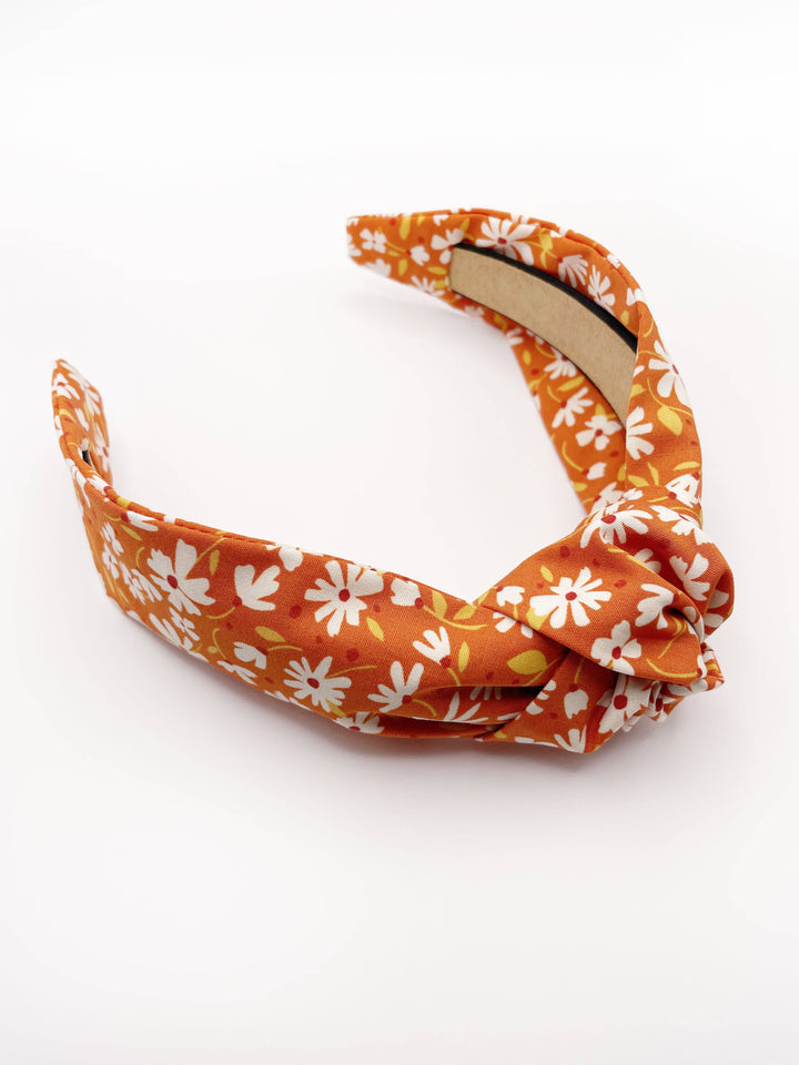 Rust Knotted Headbands With White Flowers, Womens Headbands