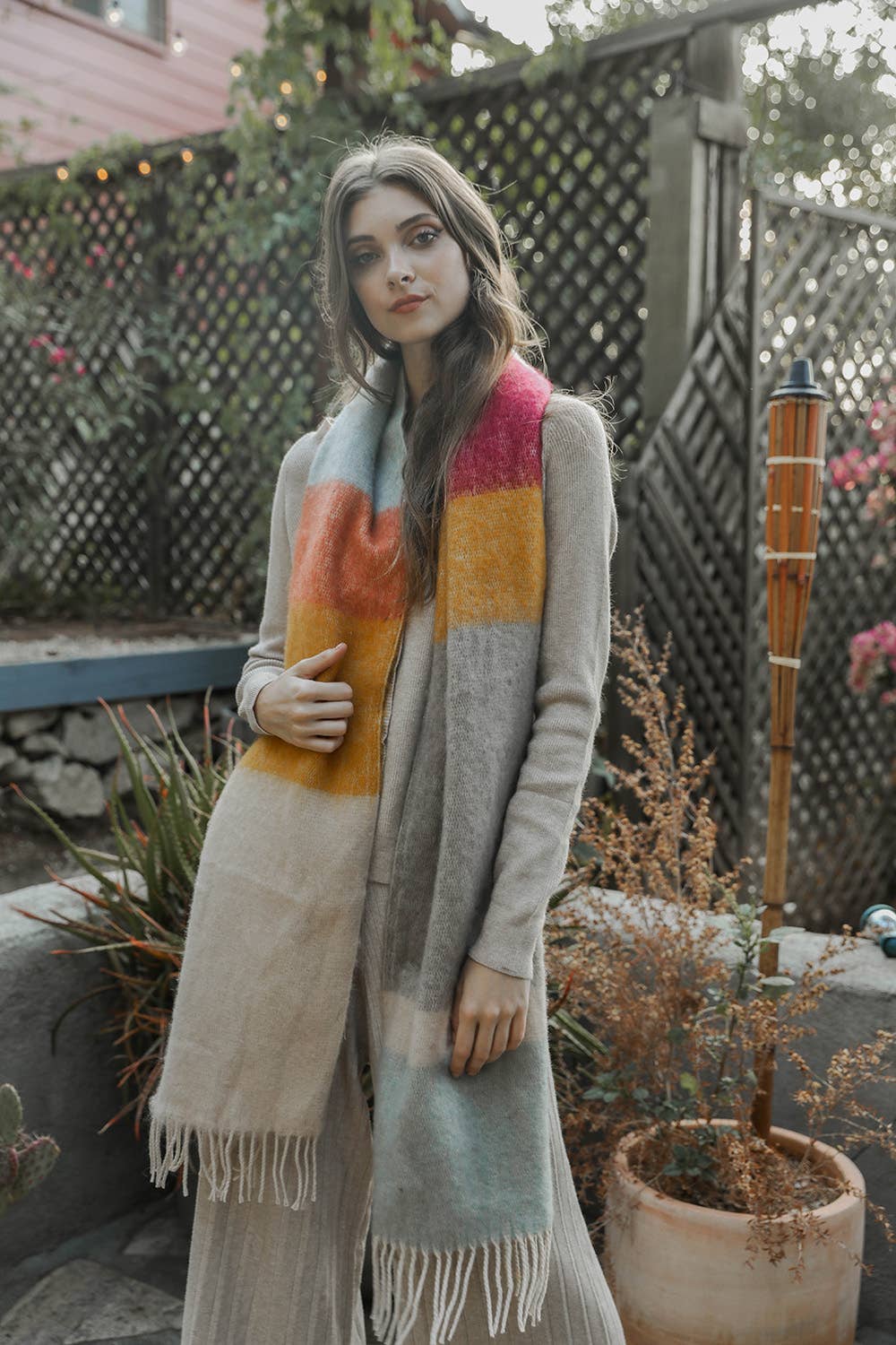 Winter Color Block Faux Mohair Scarf - LT224