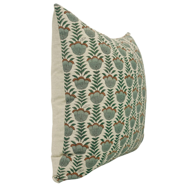 Unique Block Print Linen Blend Pillow Cover - Lotus FB07