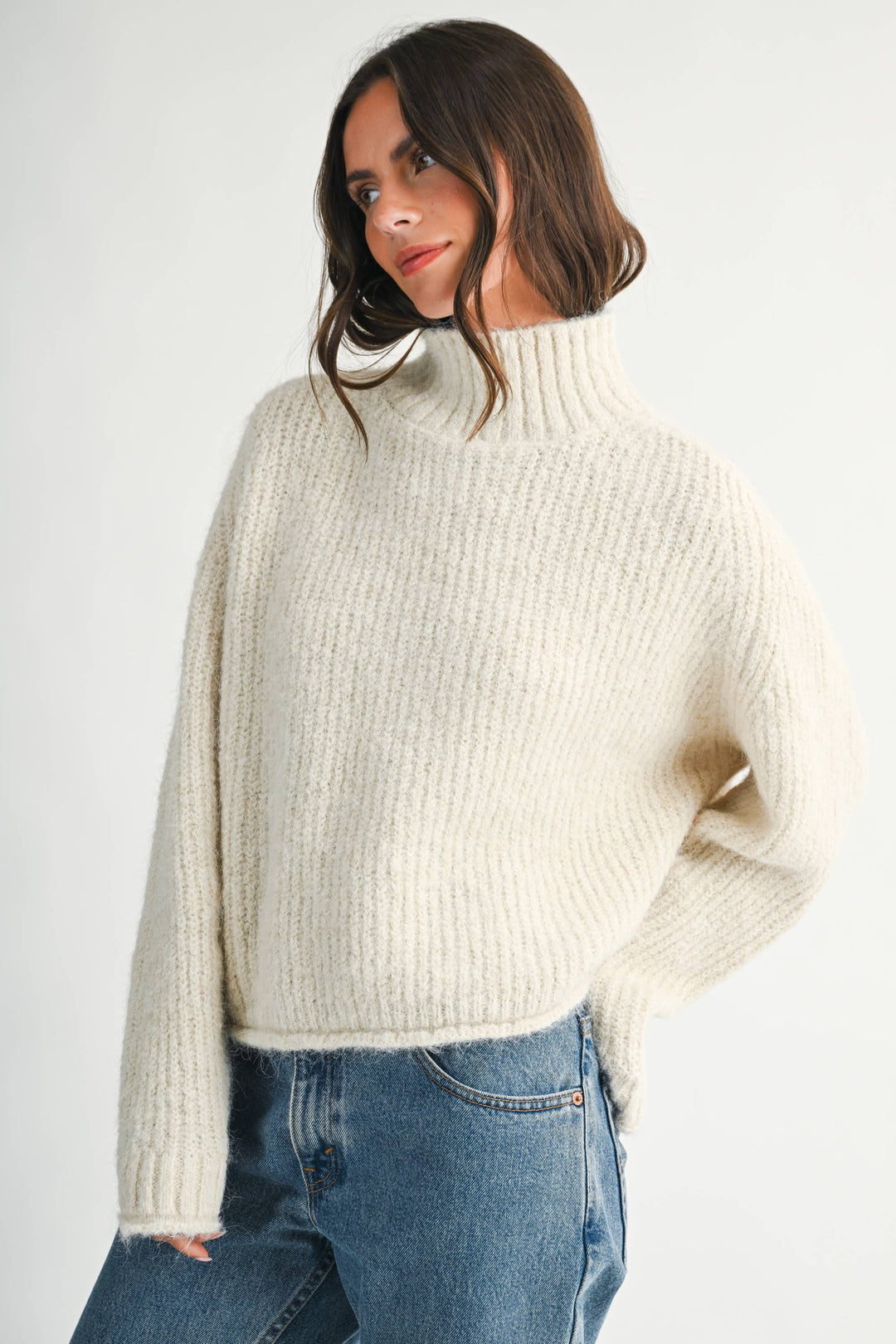 348K Soft Brushed Mock Neck Sweater