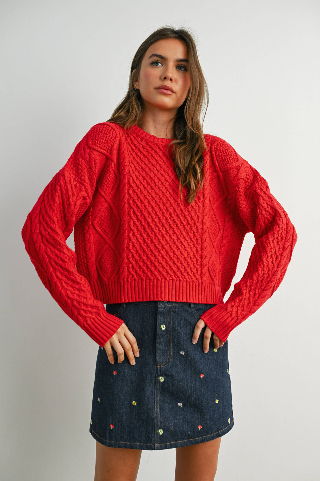 Fall Casual Solid Cable Knit Sweater - BMW719