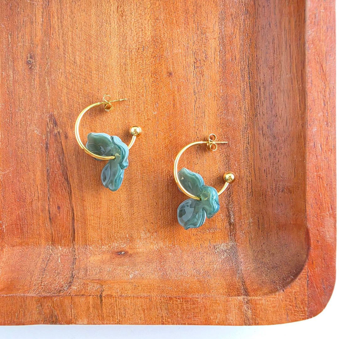Magnolia Hoops - Alpine Green // Fall, Gold, Earrings