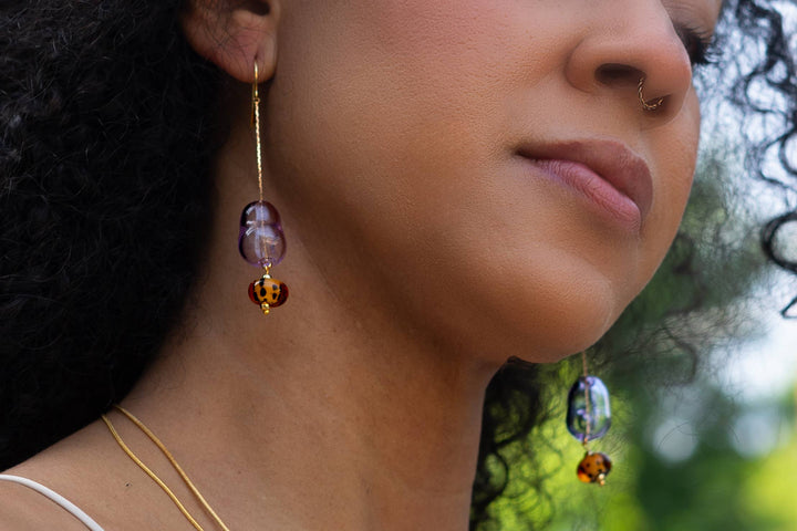 Lennox Dangle Earring - Hand Made Lampwork Lilac Glass