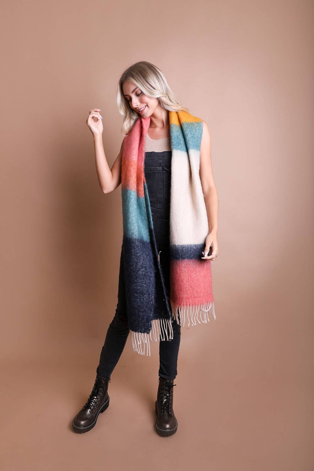 Winter Color Block Faux Mohair Scarf - LT224
