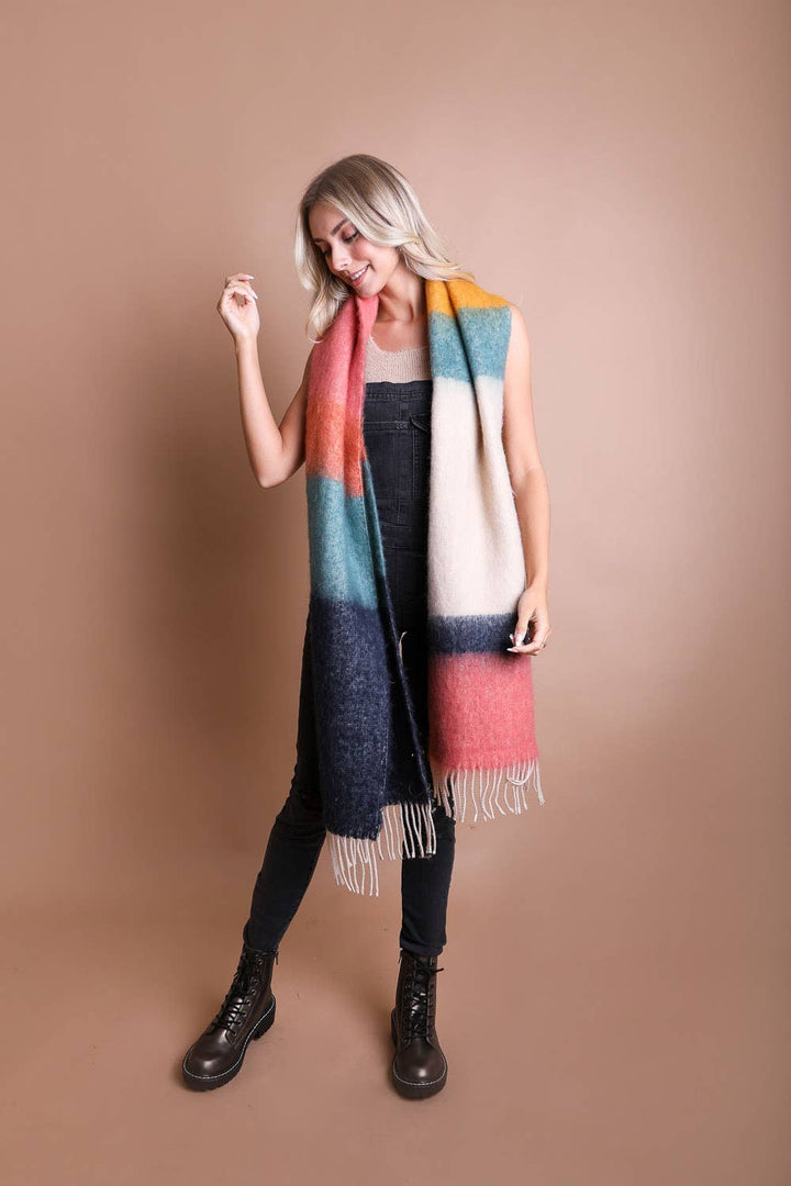 Winter Color Block Faux Mohair Scarf - LT224