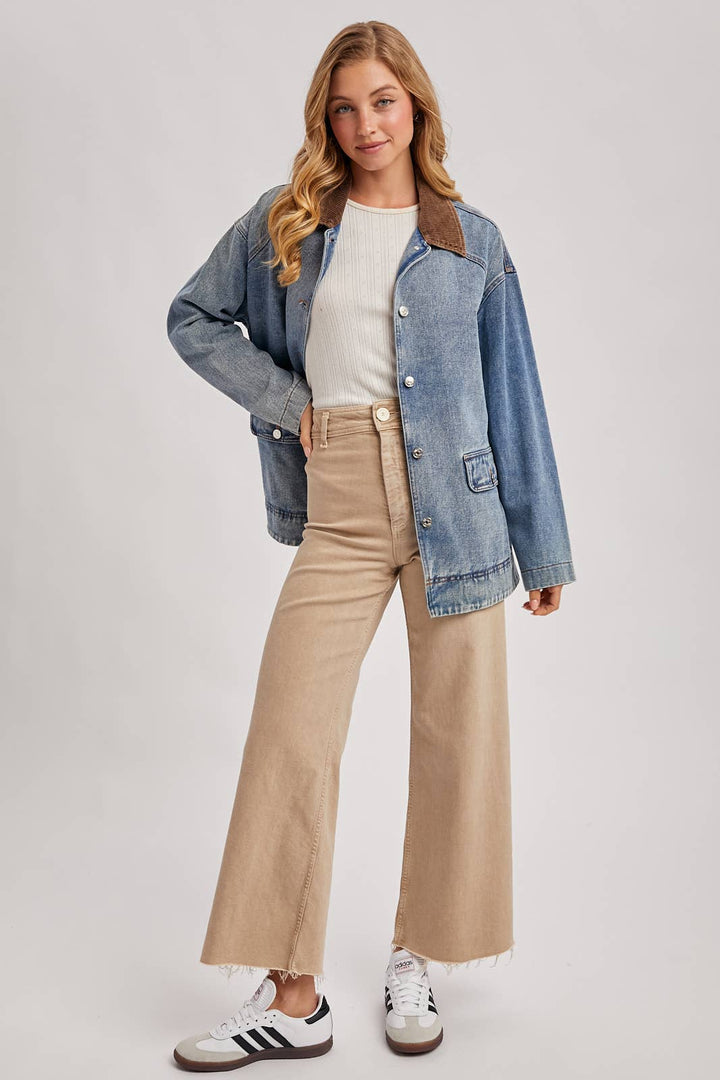 DENIM CORDUROY COLLAR CONTRAST BARN COAT