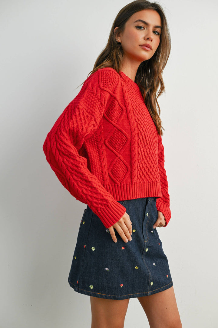 Fall Casual Solid Cable Knit Sweater - BMW719