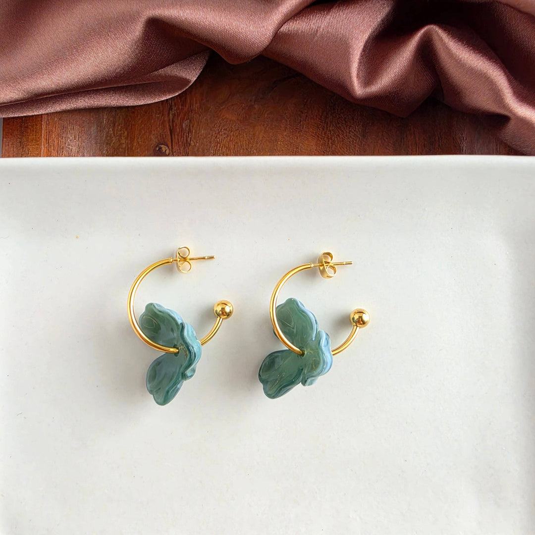 Magnolia Hoops - Alpine Green // Fall, Gold, Earrings