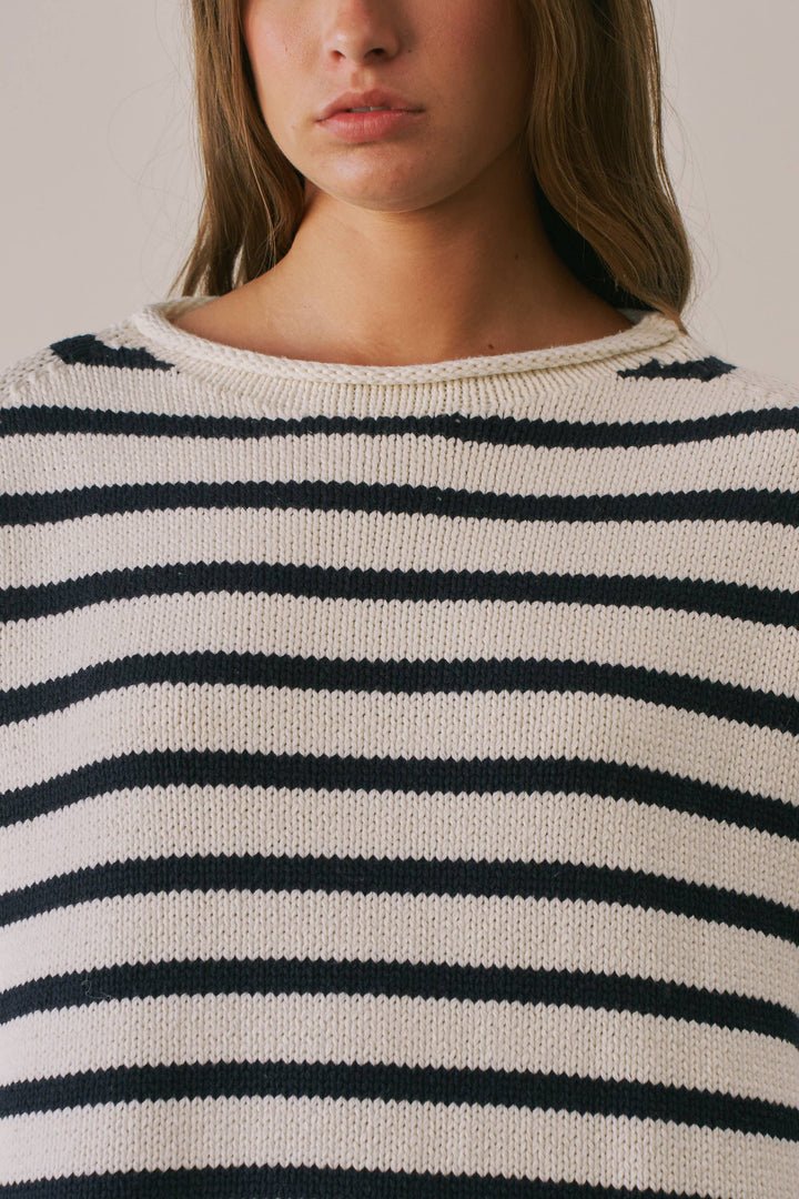 BSW4038 Stripe Oversized Rollup Heavyweight Sweater