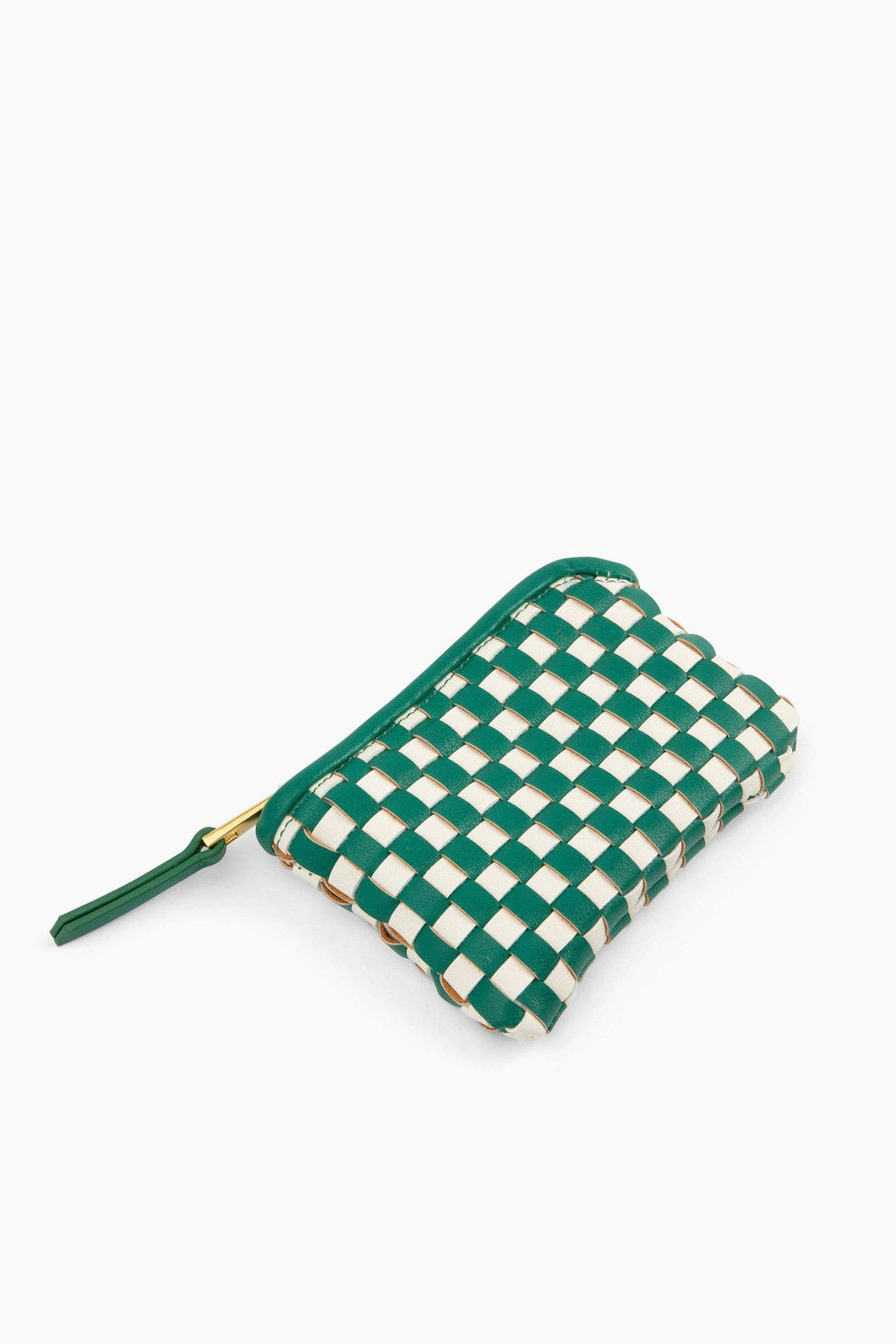 The Woven Wallet - Faux Leather Zipper Checkered Wristlet
