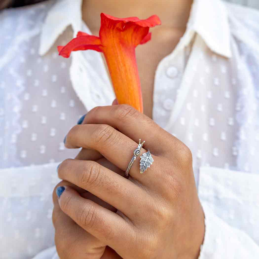 Adjustable Snail and Leaf Ring