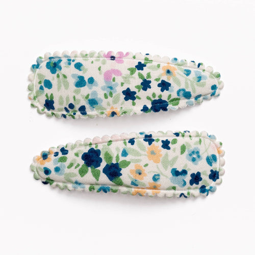 Quincy Navy Blue Floral Fabric Hair Clips FC05