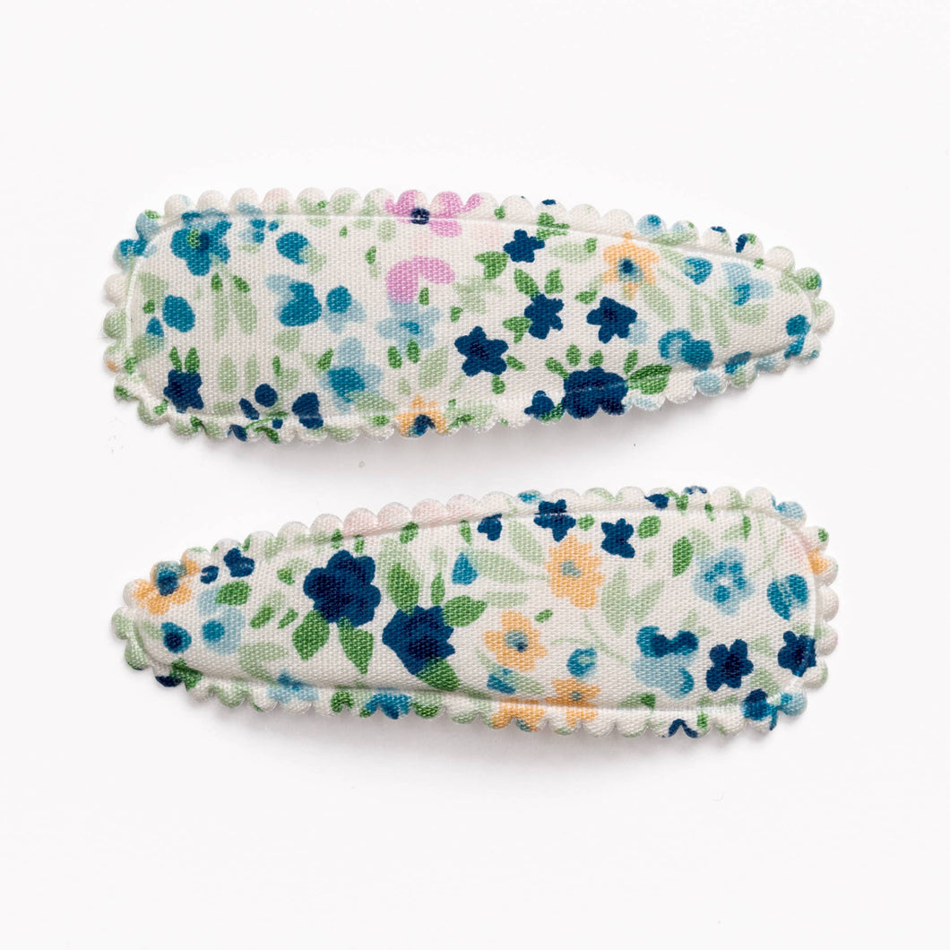 Quincy Navy Blue Floral Fabric Hair Clips FC05