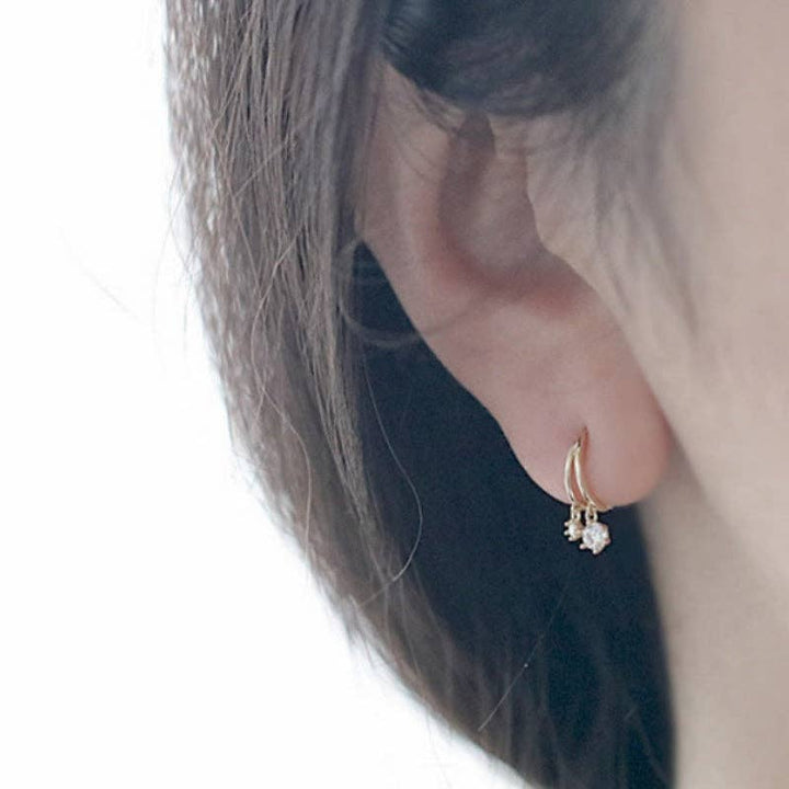 Dual Row Split CZ Drop Hoop Earrings in 925 Sterling Silver