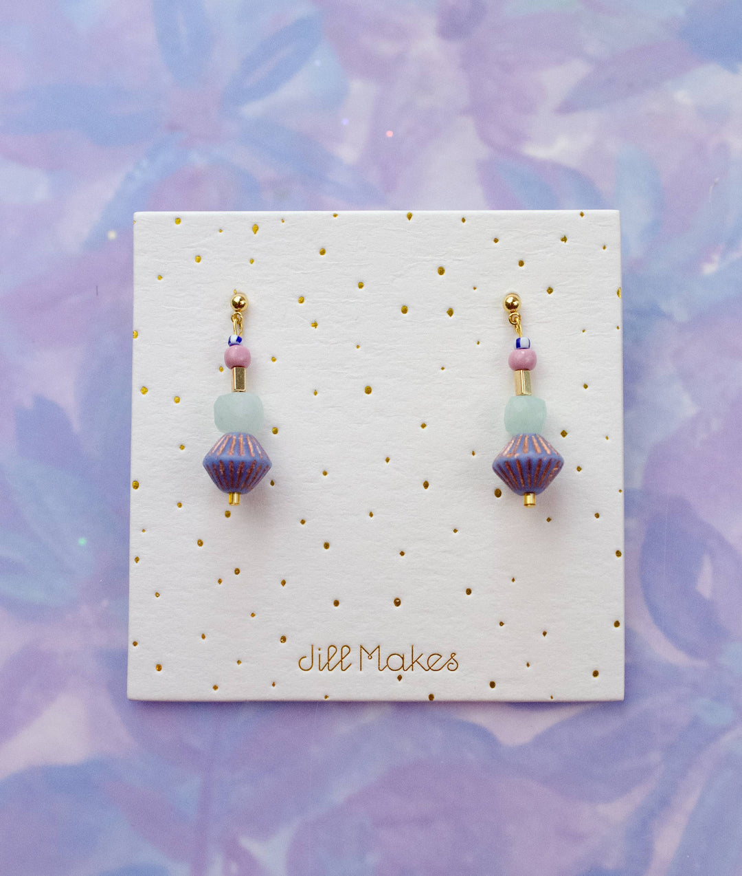 Blue and purple beaded dangle earrings JM133