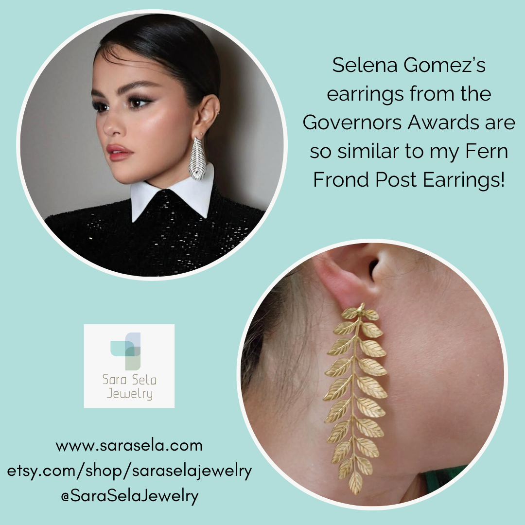 Brass Fern Frond &amp; Boston Fern Post Bold Statement Earrings