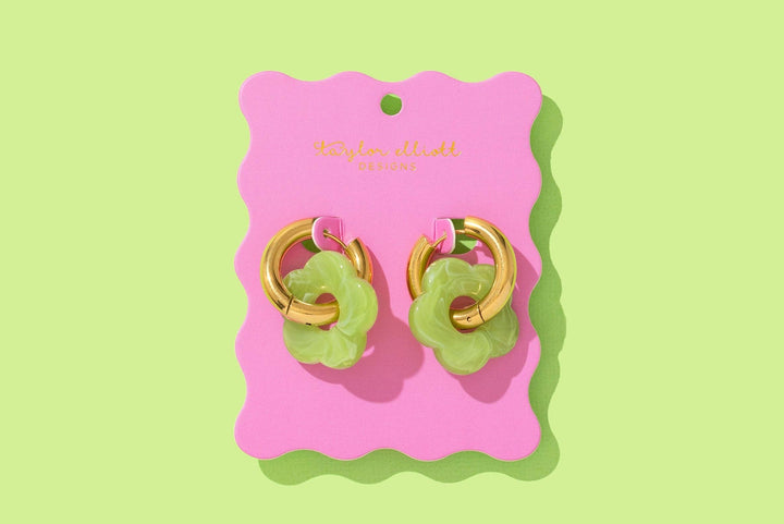 Huggie Earrings - Acrylic Flowers - Laurel - Assorted Colors
